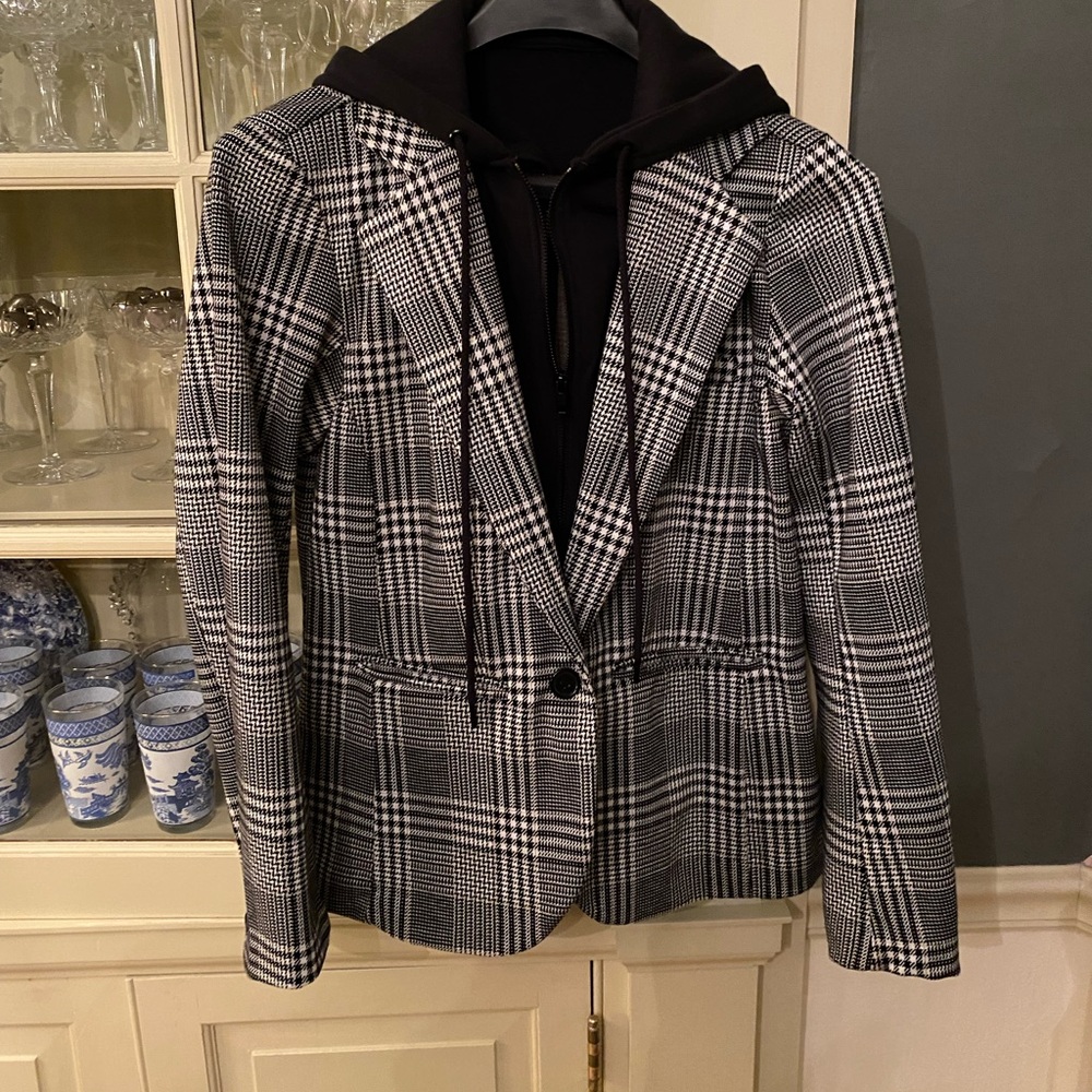 Liverpool blazer with removable zip and hidden button hoodie.